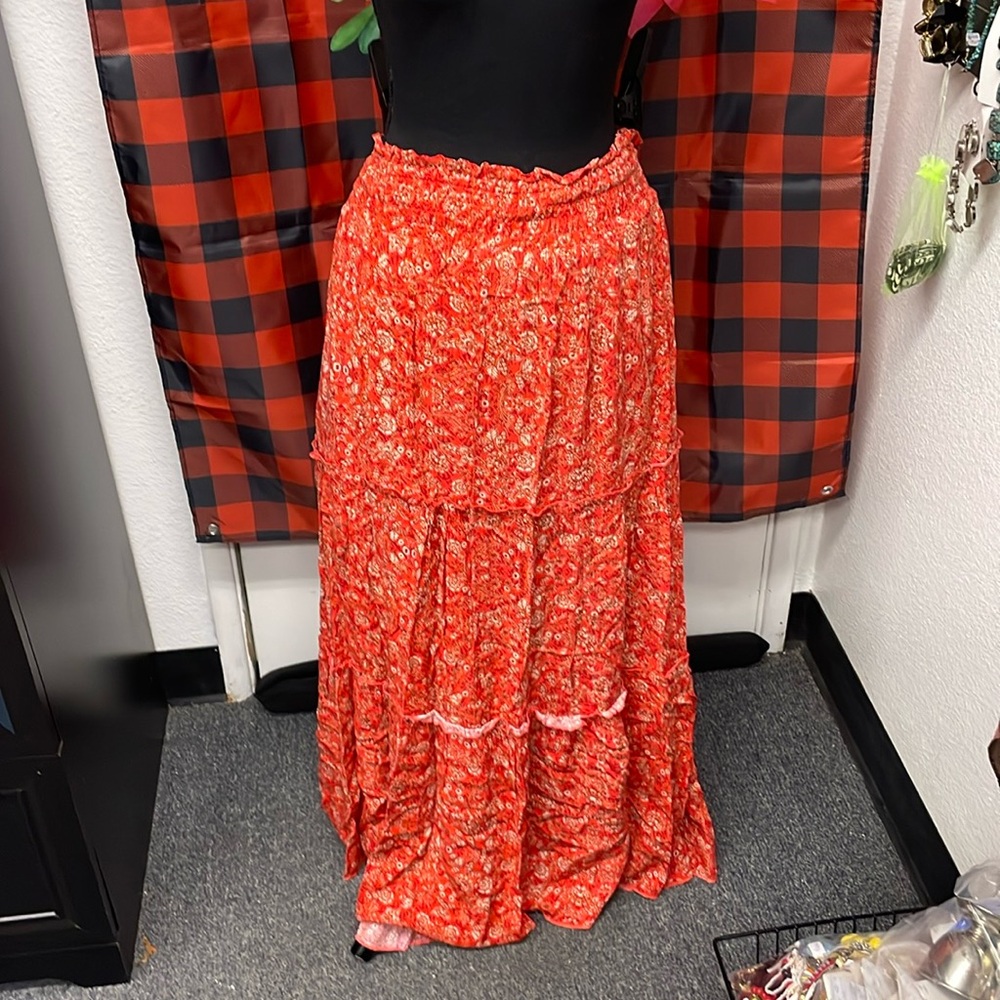 Red long flowy skirt